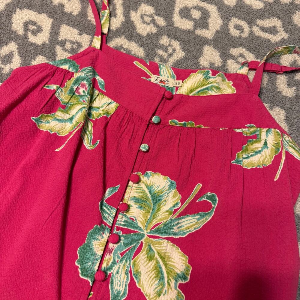 Faherty Marina Seersucker Pink/Red Tropical Floral Square Neck Preppy Summer Top - Picture 3 of 12